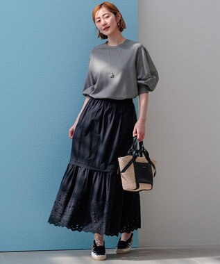 23区 S 【ご好評につきカラー追加/洗える】クロスコンビ パフスリーブ ニット カーキ系