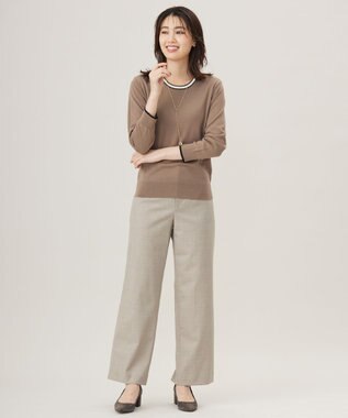 J.PRESS LADIES L 【洗える】トリムツイン ニット モカ系