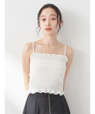 earth music&ecology ＳＥＴ２点シアークロップドシャツ×シャーリングタンク Ivory