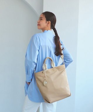 TOPKAPI 【TREASURE TOPKAPI】ストライプハンドル ナイロン 縦型 2way トートバッグ A4対応 ライトベージュ