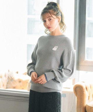 Feroux 【猫カフェMOCHAコラボ】しらたまくん刺繍 ニット グレー系