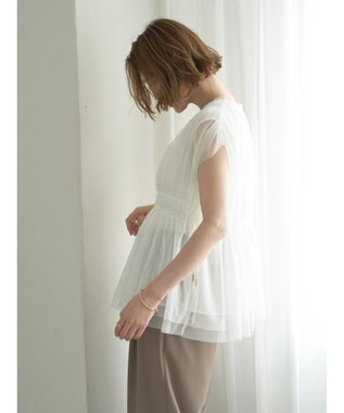 YECCA VECCA チュールギャザーブラウス Brown