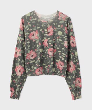 GRACE CONTINENTAL ローズプリントニットカーディガン ブラック