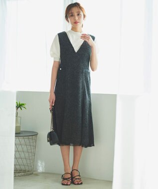 Feroux 【洗える】ツイード ジャンパースカート ブラック系1