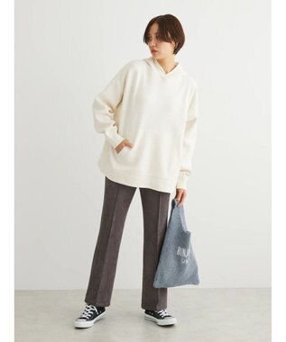 Green Parks スウェット風フード付ニットプルオーバー Ivory