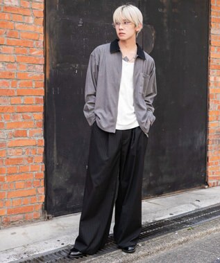 WEGO 【ユニセックス着用ITEM/MLサイズ展開】コーデュロイシャツジャケット ブラック中濃色