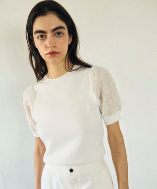 GRACE CONTINENTAL シアーハーフニットトップ ホワイト