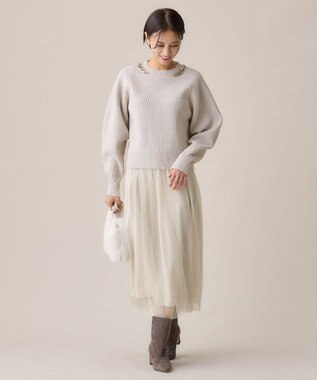 自由区 【カタログ掲載・洗える】ビジュー ニット ベージュ系