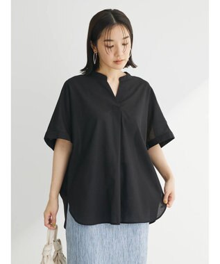 Green Parks 綿麻混フレンチスリーブスキッパーシャツ Black