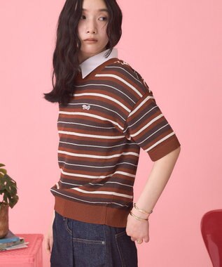 AMERICAN HOLIC 【PENNEY'S】レトロボーダー半袖ニット Orange