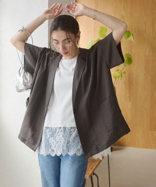 WEGO 【ANGIE VINTAGE】接触冷感半袖ジャケット ブラック中濃色