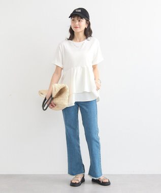 earth music&ecology 異素材バックプリーツチュニック Ivory