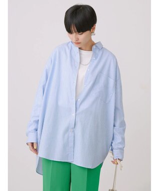 AMERICAN HOLIC ＵＶカット加工バックタックシャツチュニック Stripe Sax