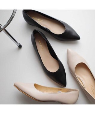 Pointer 日本製 本革美脚ローヒールパンプス ブラック