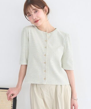 earth music&ecology ゴールドボタンボーダーカーディガン