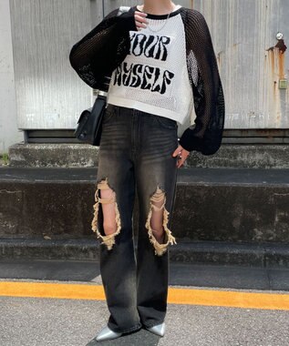 WEGO ラグランショートメッシュニット 柄3