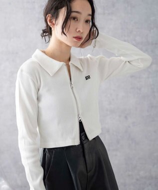 WEGO ワンポイント刺繍WZIP長袖トップス オフホワイト