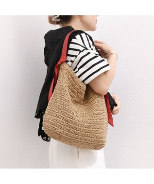 UNBILLION カシュカシュ cachecache / 下がりグログラン地柄編みトート カゴバッグ レッド