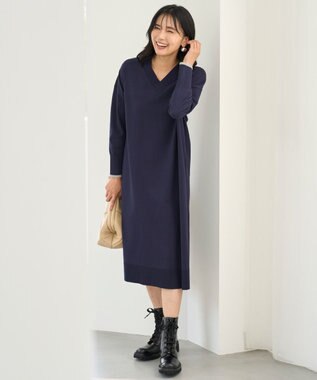 UNFILO 【野呂佳代さん着用】マイビューティニット Ｖネックワンピース ネイビー