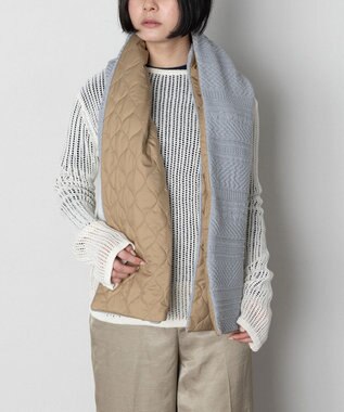 TRICOTE 【ダウン素材とニットの切り替え2WAY】デコボコ切り替えマフラー 95GRAY