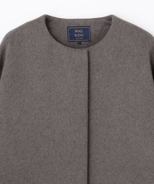 ANY 【防風裏地】ウールブレンドノーカラーコート チャコール