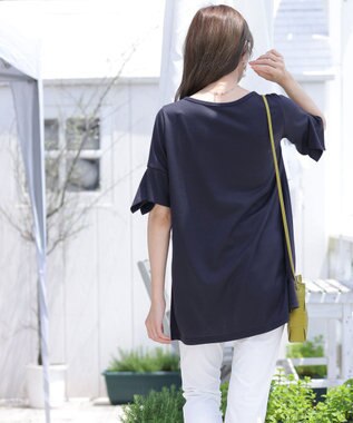 Tiaclasse 【洗える】フレアカフスポンチチュニックブラウス ネイビー