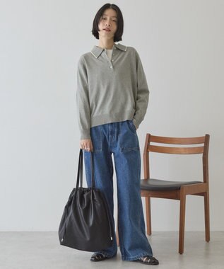 AMERICAN HOLIC 配色ラインニットポロ Light Gray