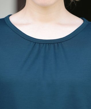 Tiaclasse 【洗える】フレアカフスポンチチュニックブラウス ターコイズ