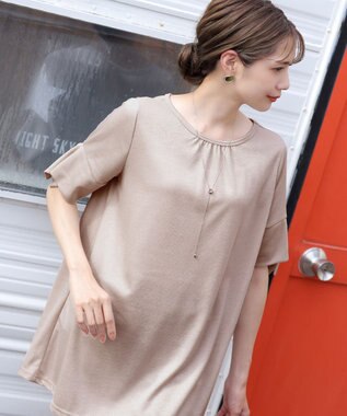 Tiaclasse 【洗える】フレアカフスポンチチュニックブラウス グレージュ