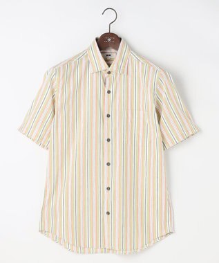 JOSEPH ABBOUD 【キングサイズ・清涼・リネンブレンド】コットンリネン ボイルコード　半袖 シャツ オレンジ系1