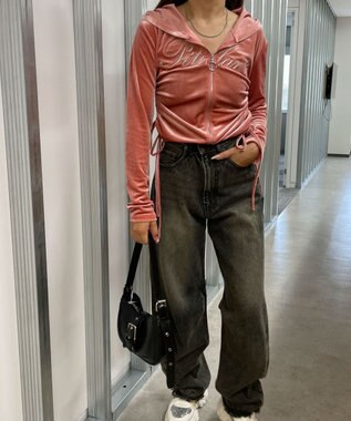 WEGO サイドドロストベロアパーカー ピンク