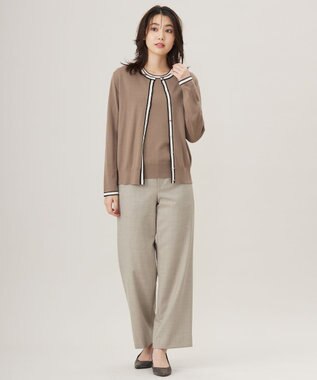 J.PRESS LADIES L 【洗える】トリムツイン ニット モカ系