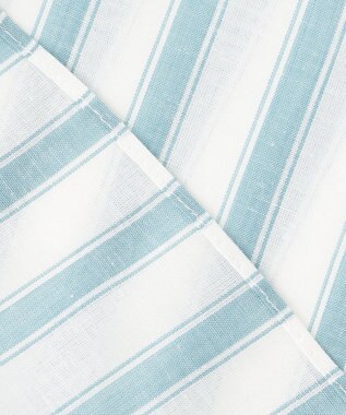 自由区 L 【洗える】テンセルリネンデザイン ブラウス オフ×ブルーストライプ