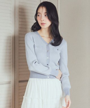 earth music&ecology マイクロボーダーＶネックコンパクトカーディガン Grayish Blue