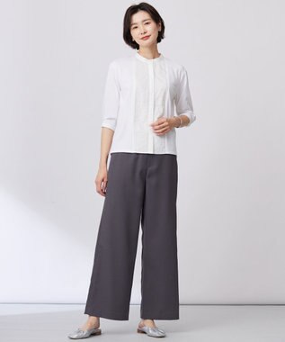 J.PRESS LADIES L 【洗える】エンブロシャツジャージー ブラウスライク カットソー ホワイト系