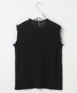 自由区 【カタログ掲載・洗える】フリンジディテールノースリーブ カットソー ブラック