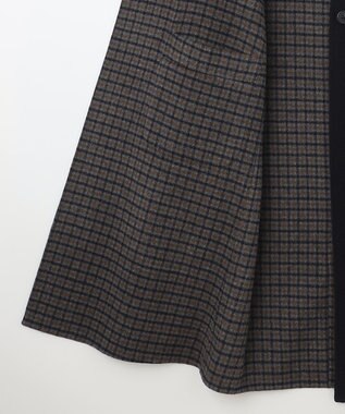 J.PRESS LADIES S 【リバーシブル】ウールナイロン リバーチェック ノーカラー ロングコート ネイビー系