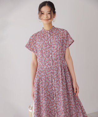 組曲 フラワーガーデンプリント ワンピース ベージュピンク系