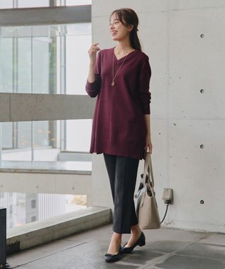 Tiaclasse 【安田美沙子さん着用・選べる2type・洗える】もちニットチュニック Vネック：ボルドー