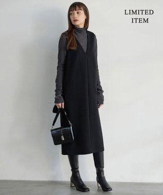 ICB L 【WEB限定・洗える】 コットンダンボール ジャンパースカート ワンピース ブラック系