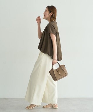 YECCA VECCA 刺繍カラーバルーンヘムブラウス Brown