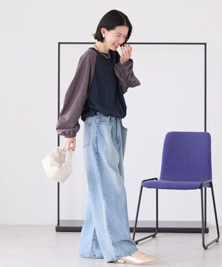 AMERICAN HOLIC 異素材ギャザースリーブミニ裏毛プルオーバ Navy