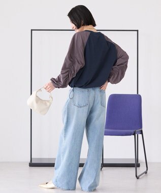 AMERICAN HOLIC 異素材ギャザースリーブミニ裏毛プルオーバ Navy