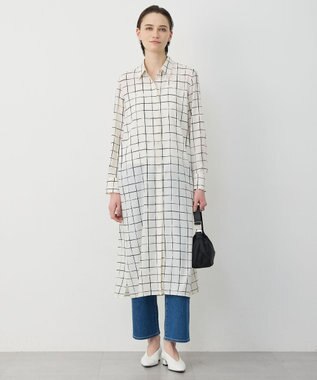 ICB L 【30th ANNIVERSARY】 ウィンドウペンプリント シャツワンピース アイボリー×ブラック