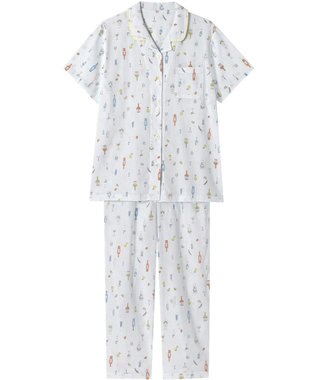 Wing パジャマ 綿100%(本体) 楊柳素材 高島ちぢみ（R） 3Lまで対応 大きいサイズ 5分袖 半袖 長ズボン レディース EP8047 ウイング／ワコール グレー