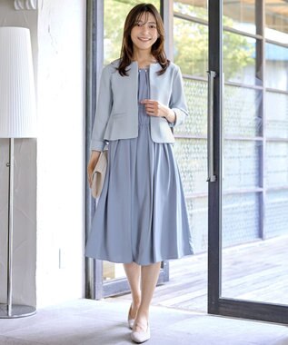 Tiaclasse 【洗える】タックパールワンピース ブルー