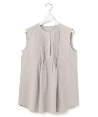23区 【SLOW/洗える】リネンコットン ノースリーブブラウス ライトグレー系