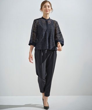 組曲 ライトダブルクロス テーパードパンツ ネイビー系