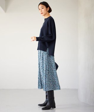 自由区 L 【洗える】フラワーペタルプリント スカート メンソール系