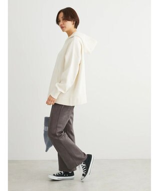 Green Parks スウェット風フード付ニットプルオーバー Ivory